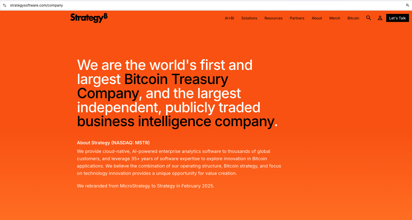 Michael Saylor changes name of MicroStrategy to Strategy. The first and largest Bitcoin Treasury Company.